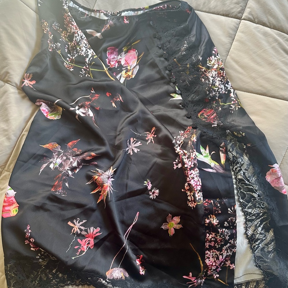 Victoria's Secret Black Floral Slip Skirt